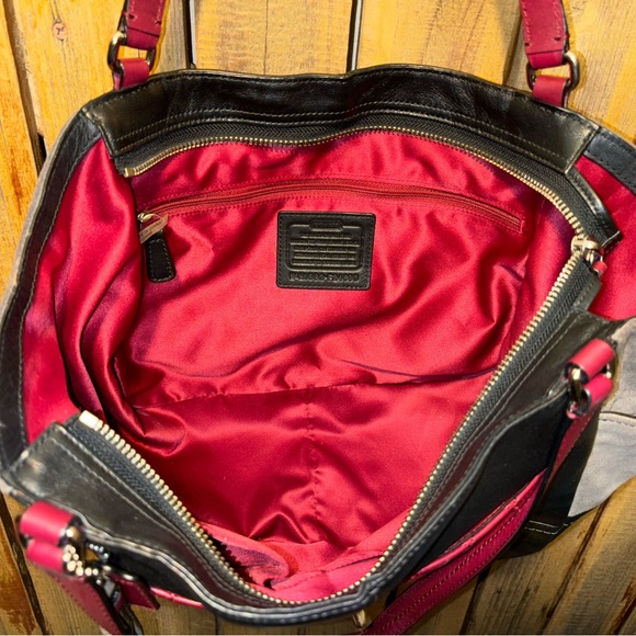 Coach Black and Burgundy Leather Tote - Picture 6 of 6